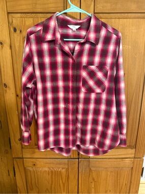 Time and Tru Pink and Black Plaid Button-Down Shirt